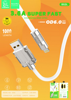 vDENMENv D52L USB Lightning 3.6A 1 м,белый фото в  интернет магазине liniyatoka.ru